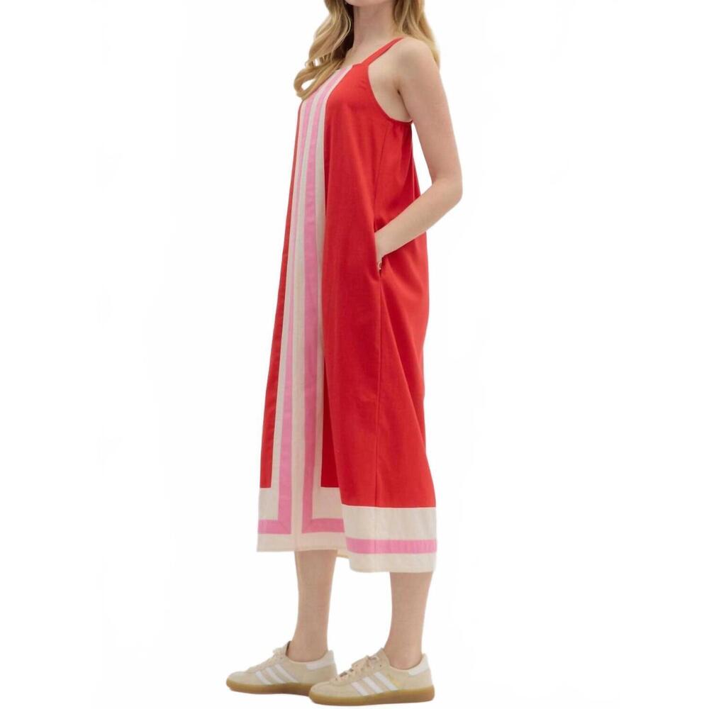 NEW ENTRO porch swing color-block dress in red - Picture 3 of 8